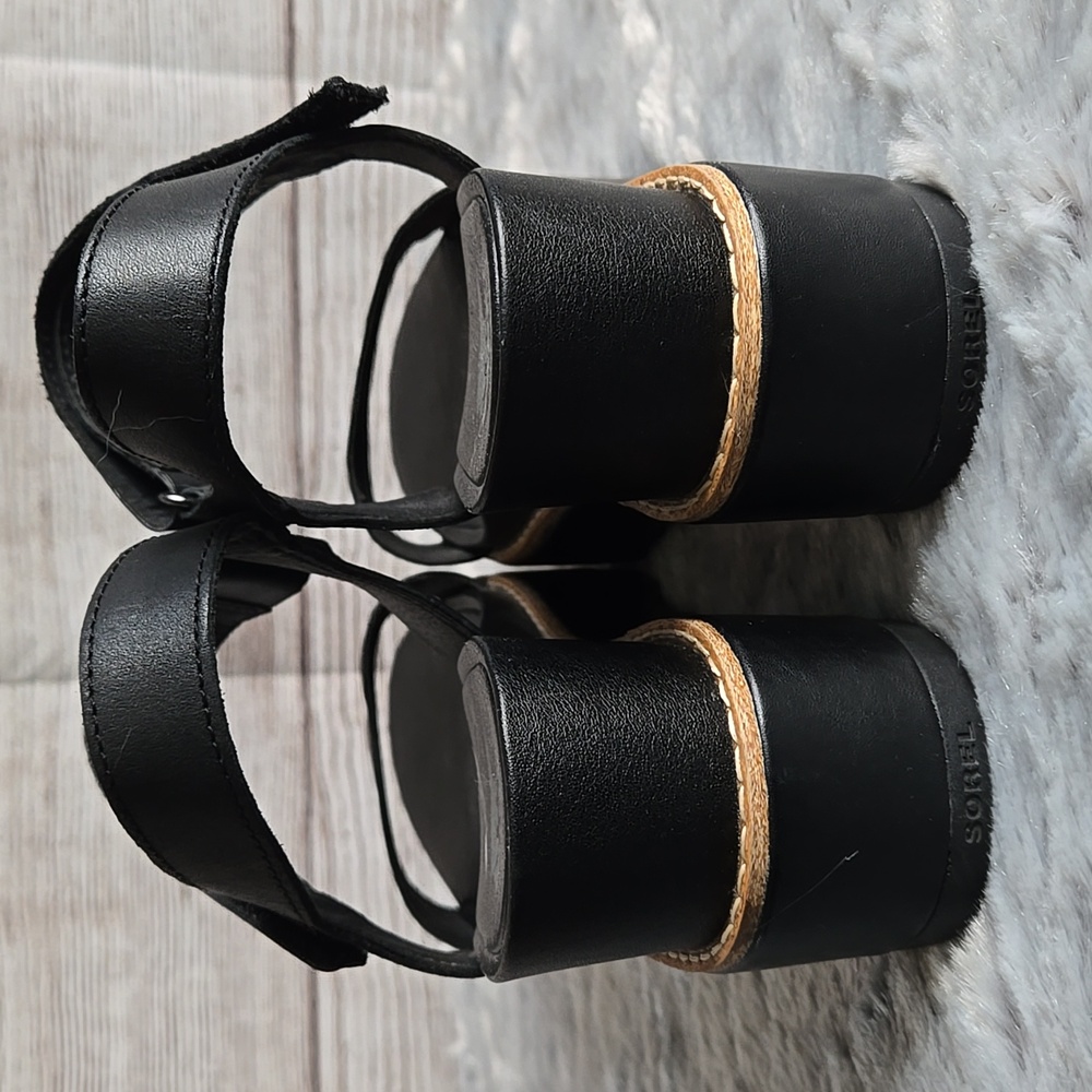 Sorel Black/Tan Platform Sandals, Womens 9 - Picture 5 of 12